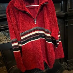 Free Country Red Sherpa Half-Zip with Black Trim